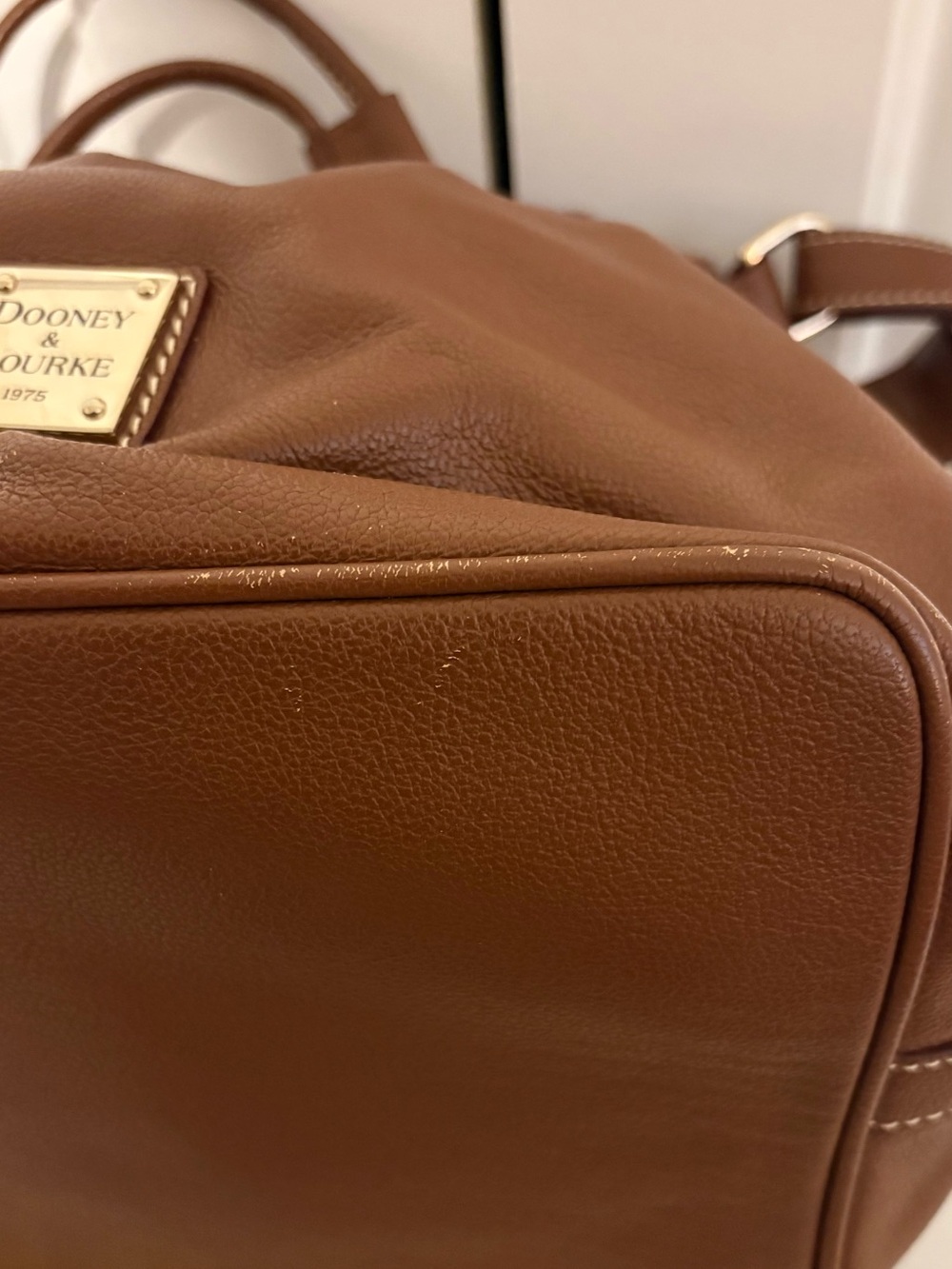 DOONEY& BOURKE Carmel Brown Pebble Grain Leather Drawstring Hobo Bucket Bag - Picture 14 of 14